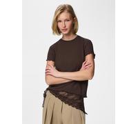 Kurzarmshirt PIECES "PCNICCA SS O-NECK TOP KAC BFD", Damen, Gr. XL, braun (hot fudge), Jersey, Obermaterial: 75% Viskose, 20% Polyester, 5% Elasthan, unifarben, normal, Rundhals, gewellter Abschluss, 