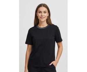 Kurzarmshirt PIECES "PCRIA SS LUREX NECK TEE JRS NOOS BC", Damen, Gr. XL, schwarz detail:lurex rib, Jersey, Obermaterial: 100% Baumwolle, unifarben, regular fit normal, Rundhals, Shirts, mit Glitzerde