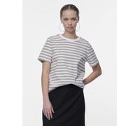 Kurzarmshirt PIECES "PCRIA SS TEE STRIPES NOOS BC", Damen, Gr. L, beige (silber mink stripes:hellweiß), Single Jersey, Obermaterial: 100% Baumwolle, gestreift, regular fit normal, Rundhals, Shirts, Ba