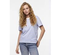 Kurzarmshirt PIECES "PCRIA SS TEE STRIPES NOOS BC", Damen, Gr. S, blau (hydrangea stripes:hellweiß), Single Jersey, Obermaterial: 100% Baumwolle, gestreift, regular fit normal, Rundhals, Shirts, Baumw