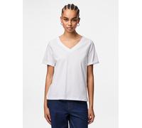 Kurzarmshirt PIECES "PCRIA SS V-NECK SOLID TEE JRS NOOS BC", Damen, Gr. S, hellweiß, Jersey, Obermaterial: 100% Baumwolle, unifarben, regular fit normal, V-Ausschnitt, Shirts, Baumwolle, regular fit (