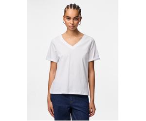 Kurzarmshirt PIECES "PCRIA SS V-NECK SOLID TEE JRS NOOS BC", Damen, Gr. S, hellweiß, Jersey, Obermaterial: 100% Baumwolle, unifarben, regular fit normal, V-Ausschnitt, Shirts, Baumwolle, regular fit (