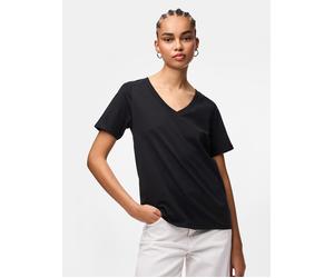 Kurzarmshirt PIECES "PCRIA SS V-NECK SOLID TEE JRS NOOS BC", Damen, Gr. S, schwarz, Jersey, Obermaterial: 100% Baumwolle, unifarben, regular fit normal, V-Ausschnitt, Shirts, Baumwolle, regular fit (4