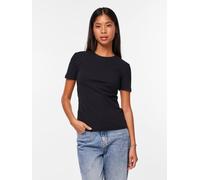 Kurzarmshirt PIECES "PCRUKA SS TOP JRS NOOS BC", Damen, Gr. XS, schwarz, Jersey, Obermaterial: 95% Baumwolle, 5% Elasthan, unifarben, slim fit normal, Rundhals, Shirts, mit gerippter Struktur (8992576