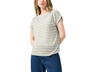 Kurzarmshirt QS, Damen, Gr. L (40), beige weiß, Jersey, Obermaterial: 95% Lyocell, 5% Elasthan, gestreift, normal hüftbedeckend, Rundhals, Shirts, im Streifen-Design (15451033-L) beige weiß
