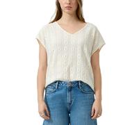 Kurzarmshirt QS, Damen, Gr. L (40), weiß (ecru), Jersey, Obermaterial: 98% Polyester, 2% Elasthan, unifarben, normal hüftbedeckend, V-Ausschnitt, abgesteppte Kante, Shirts, mit Häkel-Applikationen (25