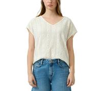Kurzarmshirt QS, Damen, Gr. M (38), ecru, Jersey, Obermaterial: 98% Polyester, 2% Elasthan, unifarben, normal hüftbedeckend, V-Ausschnitt, abgesteppte Kante, Shirts, mit Häkel-Applikationen (25857633-