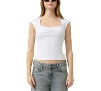 Kurzarmshirt QS, Damen, Gr. M (38), weiß, Rippware, Obermaterial: 93% Baumwolle, 7% Elasthan, unifarben, körpernah hüftbedeckend, eckiger Ausschnitt, abgesteppte Kante, Shirts, mit eckigem Ausschnitt