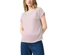 Kurzarmshirt QS, Damen, Gr. M (38), weiß rose, Jersey, Obermaterial: 95% Lyocell, 5% Elasthan, gestreift, normal hüftbedeckend, Rundhals, Shirts, im Streifen-Design (85634014-M) weiß rose