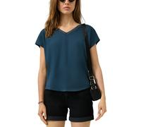 Kurzarmshirt QS, Damen, Gr. S (36), blau, Jersey, Obermaterial: 48% Baumwolle, 48% Modal, 4% Elasthan, unifarben, normal hüftbedeckend, V-Ausschnitt, Shirts Kurzarmshirt, mit V-Ausschnitt und Spitze (