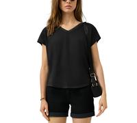 Kurzarmshirt QS, Damen, Gr. S (36), schwarz, Jersey, Obermaterial: 48% Baumwolle, 48% Modal, 4% Elasthan, unifarben, normal hüftbedeckend, V-Ausschnitt, Shirts, mit V-Ausschnitt und Spitze (66547438-S