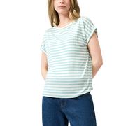 Kurzarmshirt QS, Damen, Gr. S (36), weiß (light petrol weiß), Jersey, Obermaterial: 95% Lyocell, 5% Elasthan, gestreift, normal hüftbedeckend, Rundhals, Shirts, im Streifen-Design (24647559-S) light p