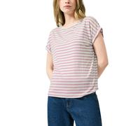 Kurzarmshirt QS, Damen, Gr. XL (42), rosa (weiß rose), Jersey, Obermaterial: 95% Lyocell, 5% Elasthan, gestreift, normal hüftbedeckend, Rundhals, Shirts, im Streifen-Design (85634014-XL) weiß rose
