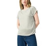 Kurzarmshirt QS, Damen, Gr. XXL (44), beige (beige weiß), Jersey, Obermaterial: 95% Lyocell, 5% Elasthan, gestreift, normal hüftbedeckend, Rundhals, Shirts, im Streifen-Design (15451033-XXL) beige wei