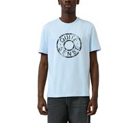 Kurzarmshirt QS, Herren, Gr. L, blau, Jersey, Obermaterial: 100% Baumwolle, bedruckt, normal hüftbedeckend, Rundhals, Shirts Kurzarmshirt, mit Frontprint (35909000-L)