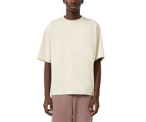 Kurzarmshirt QS, Herren, Gr. M, beige (ecru), Jersey, Obermaterial: 53% Baumwolle, 46% Polyester, 1% Elasthan, bestickt, unifarben, weit hüftbedeckend, Rundhals, abgesteppte Kante, Shirts, mit kleiner