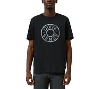 Kurzarmshirt QS, Herren, Gr. M, schwarz, Jersey, Obermaterial: 100% Baumwolle, bedruckt, normal hüftbedeckend, Rundhals, Shirts Kurzarmshirt, mit Frontprint (39920412-M)