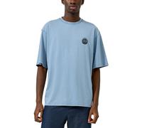 Kurzarmshirt QS, Herren, Gr. XL, mid blau, Single Jersey, Obermaterial: 100% Baumwolle, bedruckt, lässig geschnitten hüftbedeckend, Rundhals, abgesteppte Kante, Shirts, mit großem Rückenprint (3029256