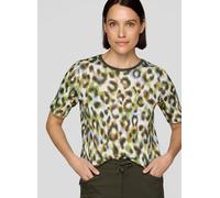 Kurzarmshirt RABE, Damen, Gr. 44, grün (khaki), Web, Obermaterial: 50% Baumwolle, 50% Viskose, tailliert hüftbedeckend, Rundhals, gerader Abschluss, Shirts, im Leo-Look (99831808-44) khaki