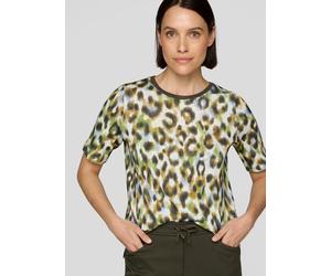 Kurzarmshirt RABE, Damen, Gr. 52, grün (khaki), Web, Obermaterial: 50% Baumwolle, 50% Viskose, tailliert hüftbedeckend, Rundhals, gerader Abschluss, Shirts, im Leo-Look (99831808-52) khaki