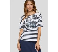 Kurzarmshirt RABE, Damen, Gr. 52, pazifik, Jersey, Obermaterial: 95% Baumwolle, 5% Elasthan, bedruckt, gestreift, bequem hüftbedeckend, Rundhals, Shirts, im Streifen-Design und mit Glitzersteinen (959