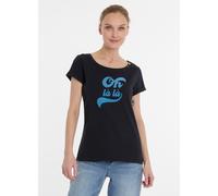 Kurzarmshirt RAGWEAR "FLLORAH PP GOTS", Damen, Gr. L, blau (navy), Jersey, Obermaterial: 100% Baumwolle, bedruckt, regular fit hüftbedeckend, Rundhals, Umschlagsaum, Shirts Kurzarmshirt (22309615-L)
