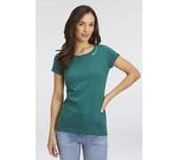 Kurzarmshirt RAGWEAR "MINT STRIPES O", Damen, Gr. XL (42), grün (dunkelgrün), Single Jersey, Obermaterial: 97% Baumwolle, 3% Polyester, bedruckt, geringelt, gestreift, kontrastfarbene Details, mehrfar