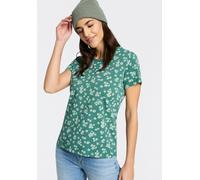 Kurzarmshirt RAGWEAR "MINTTA FLOWER O", Damen, Gr. L, grün, Jersey, Obermaterial: 50% Baumwolle, 50% Polyester, bedruckt, normal, Rundhals, Shirts, mit sommerlichem Print (59946742-L) grün