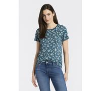 Kurzarmshirt RAGWEAR "MINTTA FLOWER O", Damen, Gr. S, blau (petrol), Jersey, Obermaterial: 50% Baumwolle, 50% Polyester, bedruckt, normal, Rundhals, Shirts, mit sommerlichem Print (36459502-S) petrol