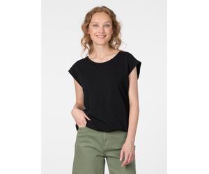 Kurzarmshirt RAGWEAR "TULSA", Damen, Gr. XL, schwarz, Jersey, Obermaterial: 48% Baumwolle, 47% Viskose, 5% Elasthan, normal, Rundhals, Shirts, Fließendes Material mit Gummizug in unifarbener Optik (55