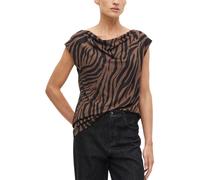 Kurzarmshirt S.OLIVER BLACK LABEL, Damen, Gr. 36, schwarz, braun, Web, Obermaterial: 95% Viskose, 5% Elasthan, normal hüftbedeckend, Rundhals, abgesteppte Kante, Shirts, Sommerbluse mit Animal-Print /