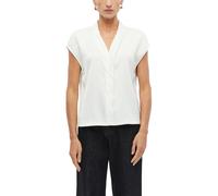Kurzarmshirt S.OLIVER BLACK LABEL, Damen, Gr. 36, weiß (ecru), Web, Obermaterial: 95% Viskose, 5% Elasthan, unifarben, normal hüftbedeckend, V-Ausschnitt, abgesteppte Kante, Shirts, Sommerbluse / Somm