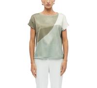 Kurzarmshirt S.OLIVER BLACK LABEL, Damen, Gr. 44, jade grün beige, Web, Obermaterial: 95% Viskose, 5% Elasthan, bedruckt, lässig geschnitten hüftbedeckend, Rundhals, abgesteppte Kante, Shirts, Sommers