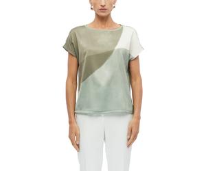 Kurzarmshirt S.OLIVER BLACK LABEL, Damen, Gr. 48, jade grün beige, Web, Obermaterial: 95% Viskose, 5% Elasthan, bedruckt, lässig geschnitten hüftbedeckend, Rundhals, abgesteppte Kante, Shirts, Sommers