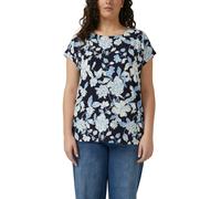 Kurzarmshirt S.OLIVER CURVE, Damen, Gr. 50, blau, Web, Obermaterial: 95% Viskose, 5% Elasthan, geblümt, normal hüftbedeckend, Rundhals, abgesteppte Kante, Shirts, Sommershirt in floraler Optik/Große G