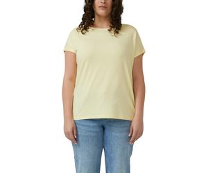 Kurzarmshirt S.OLIVER CURVE, Damen, Gr. 52, gelb, Jersey, Obermaterial: 95% Viskose, 5% Elasthan, unifarben, normal hüftbedeckend, Rundhals, abgesteppte Kante, Shirts, Sommershirt mit Viskose/Stretch