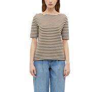 Kurzarmshirt S.OLIVER, Damen, Gr. 36, braun (teak braun stripe), Single Jersey, Obermaterial: 100% Baumwolle, gestreift, normal hüftbedeckend, U-Boot-Ausschnitt, abgesteppte Kante, Shirts, Gestreiftes