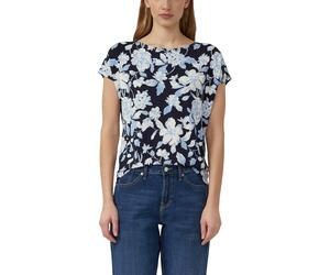 Kurzarmshirt S.OLIVER, Damen, Gr. 36, navy aop, Jersey, Obermaterial: 95% Viskose, 5% Elasthan, gemustert, normal hüftbedeckend, Rundhals, abgesteppte Kante, Shirts, Sommershirt mit grafischem Muster