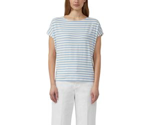 Kurzarmshirt S.OLIVER, Damen, Gr. 36, powder blau stripe, Jersey, Obermaterial: 95% Viskose, 5% Elasthan, gestreift, normal hüftbedeckend, Rundhals, abgesteppte Kante, Shirts, Sommershirt mit grafisch