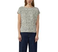 Kurzarmshirt S.OLIVER, Damen, Gr. 36, weiß (grau aop), Jersey, Obermaterial: 95% Viskose, 5% Elasthan, gemustert, normal hüftbedeckend, Rundhals, abgesteppte Kante, Shirts, Sommershirt mit grafischem 