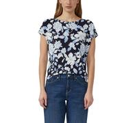 Kurzarmshirt S.OLIVER, Damen, Gr. 38, blau (navy aop), Jersey, Obermaterial: 95% Viskose, 5% Elasthan, gemustert, normal hüftbedeckend, Rundhals, abgesteppte Kante, Shirts, Sommershirt mit grafischem