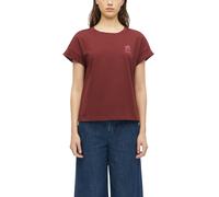 Kurzarmshirt S.OLIVER, Damen, Gr. 38, braun (schwarz pomegranate), Jersey, Obermaterial: 100% Baumwolle, bedruckt, normal hüftbedeckend, Rundhals, abgesteppte Kante, Shirts, Sommershirt mit Print (505
