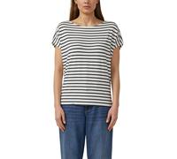 Kurzarmshirt S.OLIVER, Damen, Gr. 38, sanftes weiß stripe, Jersey, Obermaterial: 95% Viskose, 5% Elasthan, gestreift, normal hüftbedeckend, Rundhals, abgesteppte Kante, Shirts, Sommershirt mit grafisc