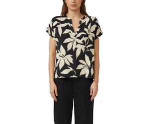 Kurzarmshirt S.OLIVER, Damen, Gr. 38, schwarz aop, Web, Obermaterial: 95% Viskose, 5% Elasthan, bedruckt, lässig geschnitten hüftbedeckend, Rundhals, abgesteppte Kante, Shirts, Sommer-Tunika mit flora