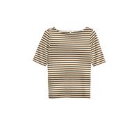 Kurzarmshirt S.OLIVER, Damen, Gr. 38, teak braun stripe, Single Jersey, Obermaterial: 100% Baumwolle, gestreift, normal hüftbedeckend, U-Boot-Ausschnitt, abgesteppte Kante, Shirts, Gestreiftes Sommers