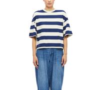 Kurzarmshirt S.OLIVER, Damen, Gr. 40, blau (midnight blau stripe), Jersey, Obermaterial: 100% Baumwolle, gestreift, oversize kurz, Rundhals, abgesteppte Kante, Shirts, Gestreiftes Sommershirt / Oversi