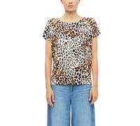 Kurzarmshirt S.OLIVER, Damen, Gr. 40, braun (almond aop), Web, Obermaterial: 95% Viskose, 5% Elasthan, bedruckt, normal hüftbedeckend, Rundhals, abgesteppte Kante, Shirts, Sommershirt mit grafischem M