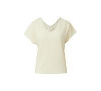 Kurzarmshirt S.OLIVER, Damen, Gr. 40, light cream beige, Web, Obermaterial: 99% Polyester, 1% Elasthan, unifarben, lässig geschnitten hüftbedeckend, V-Ausschnitt, abgesteppte Kante, Shirts, Sommershir