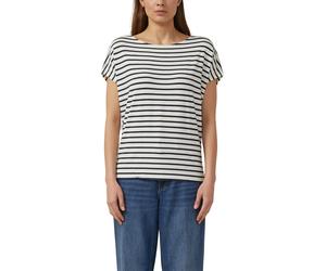 Kurzarmshirt S.OLIVER, Damen, Gr. 40, schwarz-weiß (sanftes weiß stripe), Jersey, Obermaterial: 95% Viskose, 5% Elasthan, gestreift, normal hüftbedeckend, Rundhals, abgesteppte Kante, Shirts, Sommersh