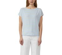 Kurzarmshirt S.OLIVER, Damen, Gr. 42, blau (powder blau stripe), Jersey, Obermaterial: 95% Viskose, 5% Elasthan, gestreift, normal hüftbedeckend, Rundhals, abgesteppte Kante, Shirts, Sommershirt mit g
